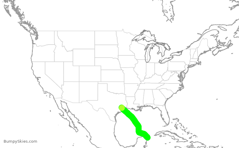 Turbulence forecast map for UAL1014, IAH to CUN