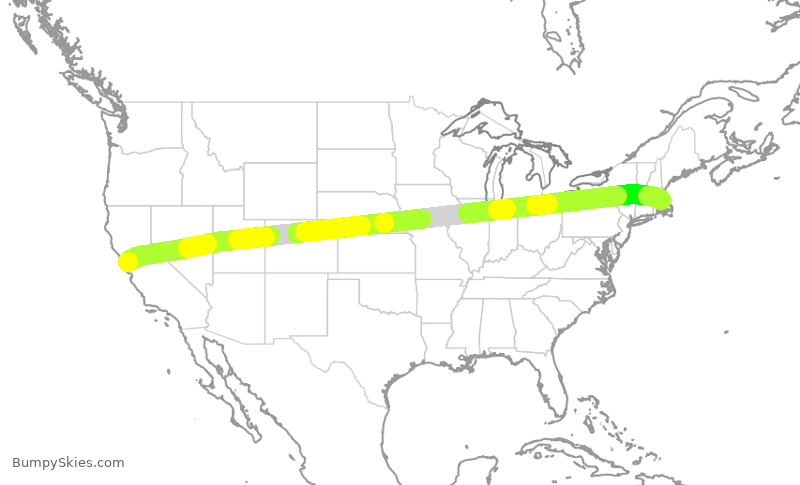 Turbulence forecast map for UAL1015, SFO to BOS