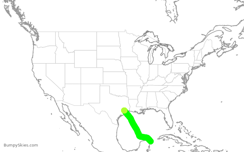 Turbulence forecast map for UAL1016, IAH to MUN
