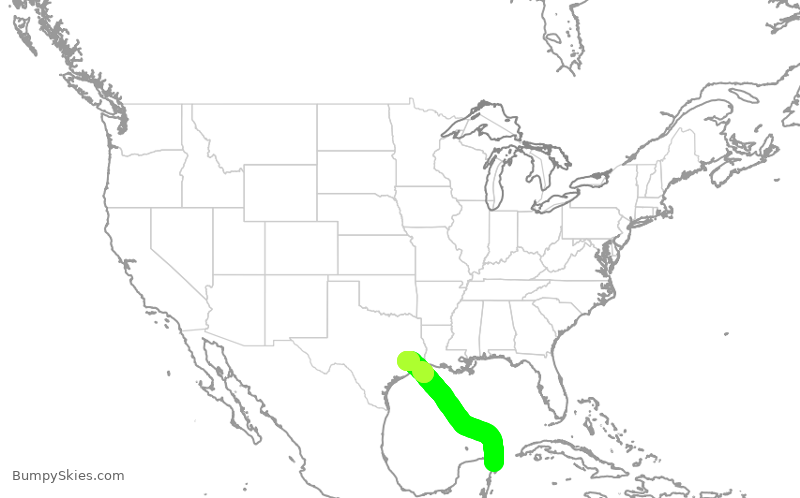 Turbulence forecast map for UAL1017, CUN to IAH