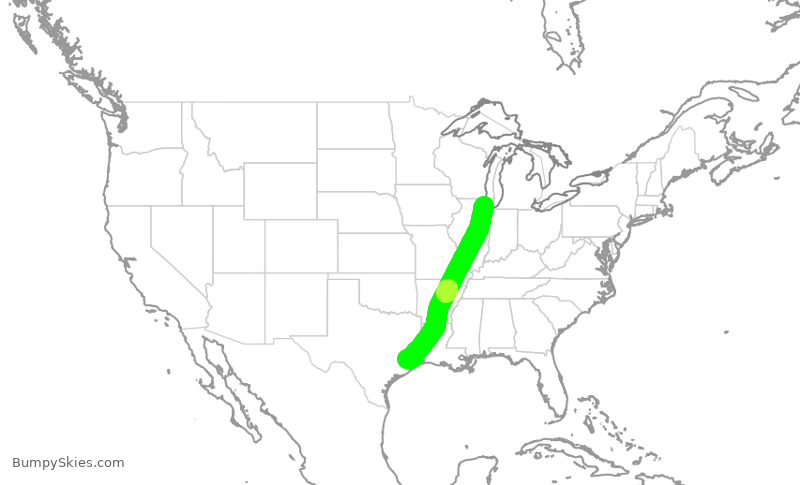 Turbulence forecast map for UAL1019, ORD to IAH
