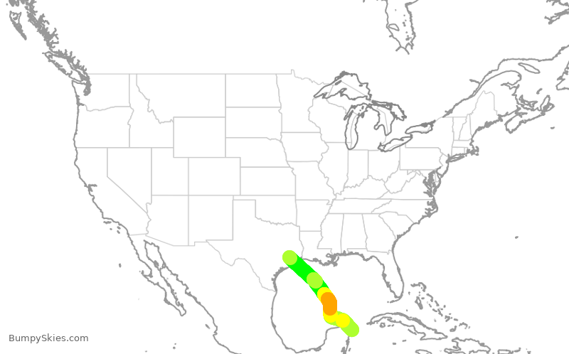 Turbulence forecast map for UAL1020, IAH to CUN