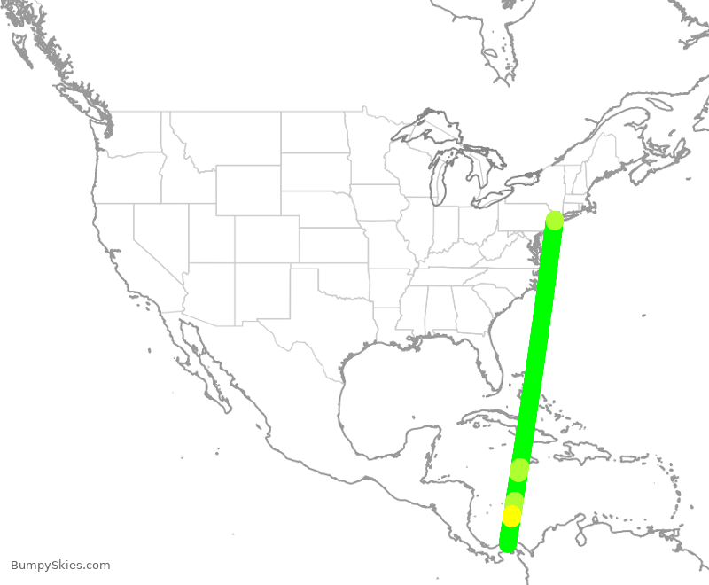 Turbulence forecast map for UAL1021, EWR to PTY