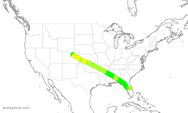 Turbulence forecast map for UAL1022, MCO to DEN