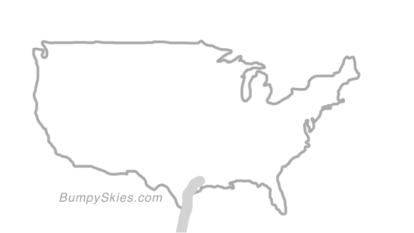 Map of continental US with illustrated flight path and turbulence forecast (described in text below)