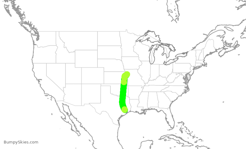 Turbulence forecast map for UAL1027, IAH to MCI
