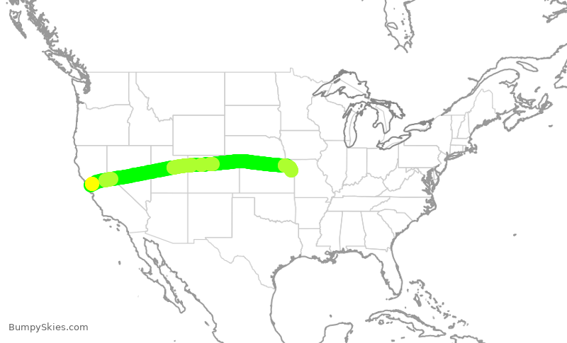 Turbulence forecast map for UAL1027, SFO to MCI