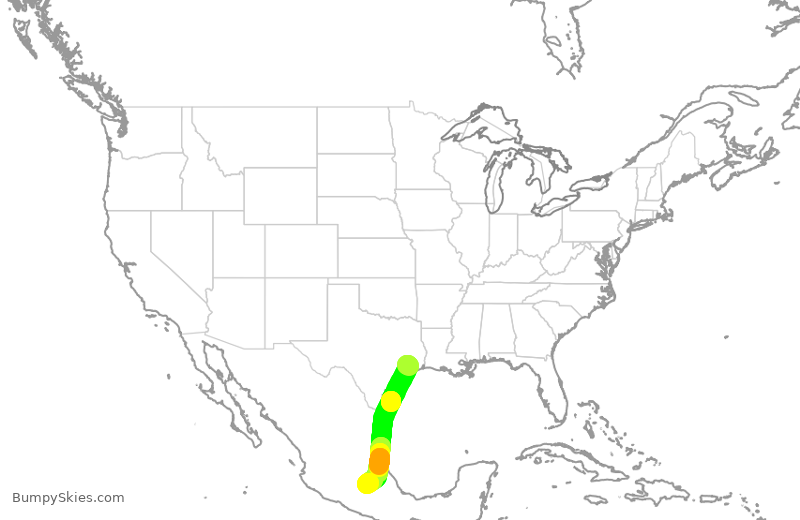 Turbulence forecast map for UAL1028, IAH to MEX