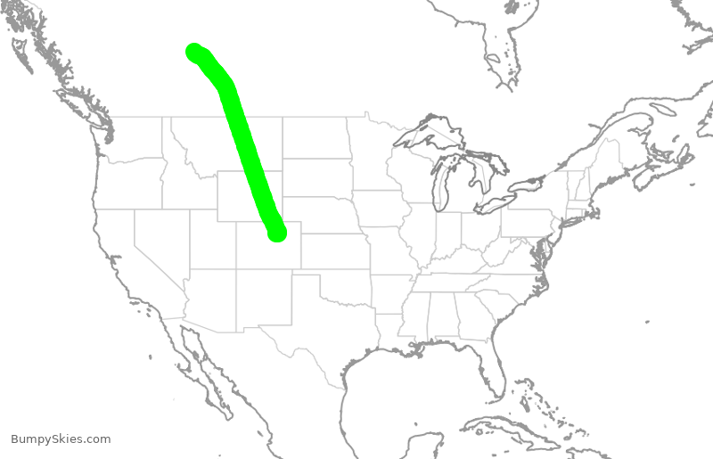 Turbulence forecast map for UAL1029, DEN to YEG
