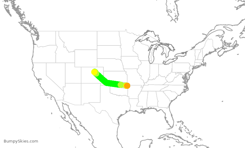 Turbulence forecast map for UAL1029, XNA to DEN