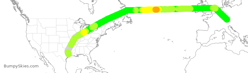Turbulence forecast map for UAL102, IAH to MUC