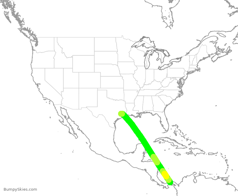 Turbulence forecast map for UAL1031, PTY to IAH