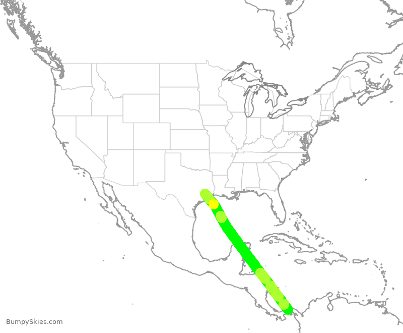 Turbulence forecast map for UAL1034, IAH to PTY