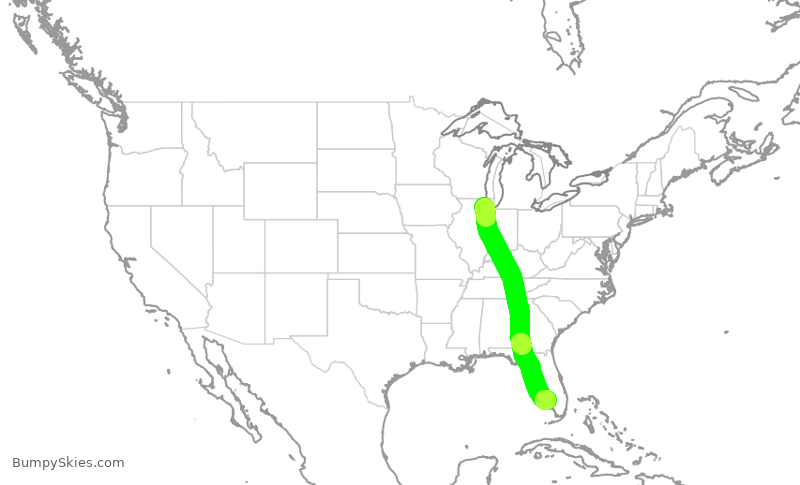 Turbulence forecast map for UAL1035, ORD to RSW
