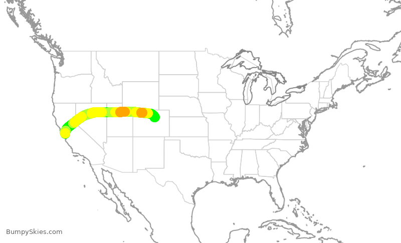 Turbulence forecast map for UAL1035, SJC to DEN