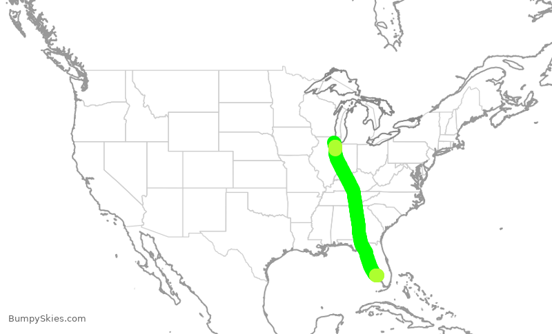 Turbulence forecast map for UAL1036, ORD to RSW