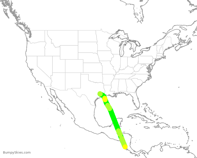 Turbulence forecast map for UAL1036, LIR to IAH