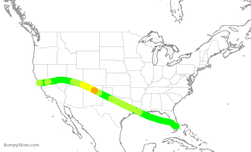 Turbulence forecast map for UAL1041, FLL to SFO