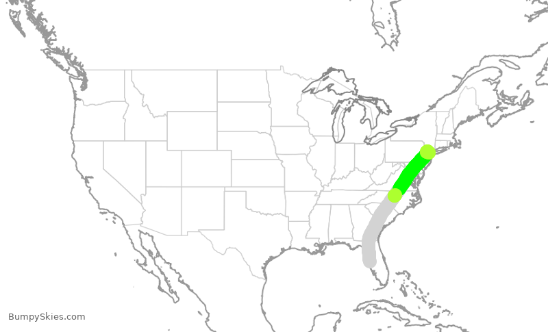 Turbulence forecast map for UAL1041, TPA to EWR