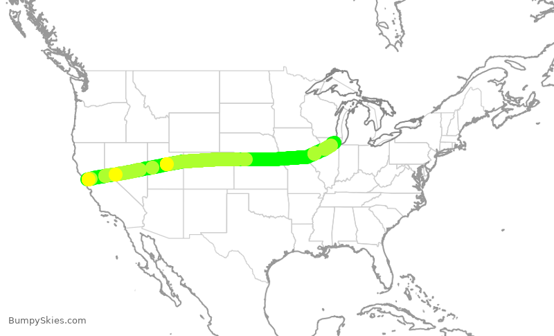 Turbulence forecast map for UAL1045, SFO to ORD