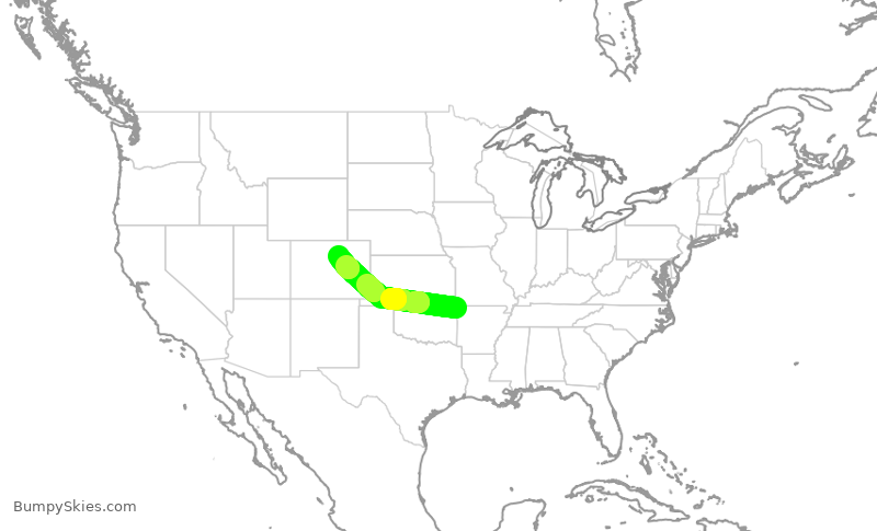 Turbulence forecast map for UAL1045, XNA to DEN