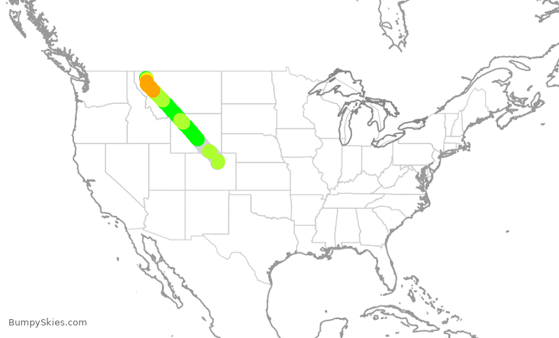 Turbulence forecast map for UAL1047, DEN to FCA
