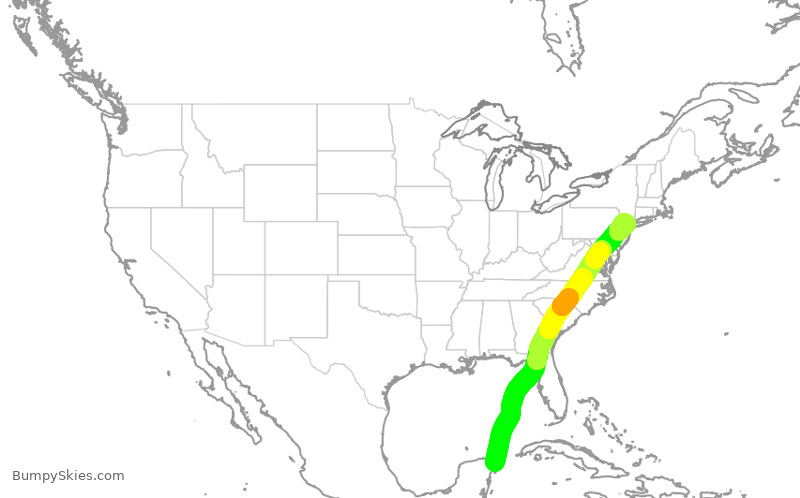 Turbulence forecast map for UAL1047, MUN to EWR