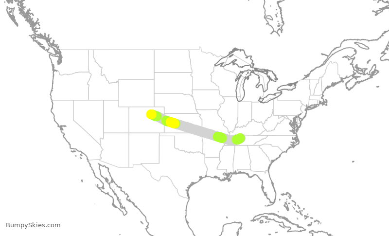 Turbulence forecast map for UAL1048, DEN to BNA