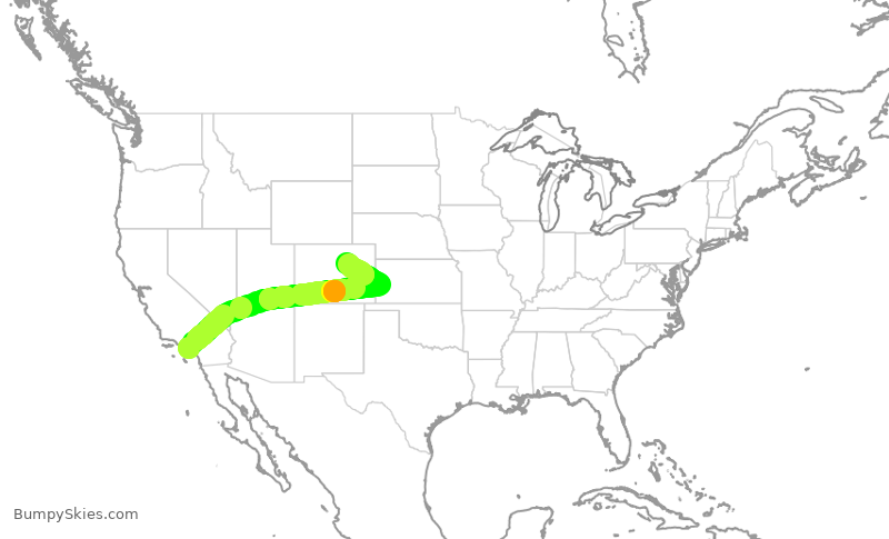Turbulence forecast map for UAL1048, SNA to DEN