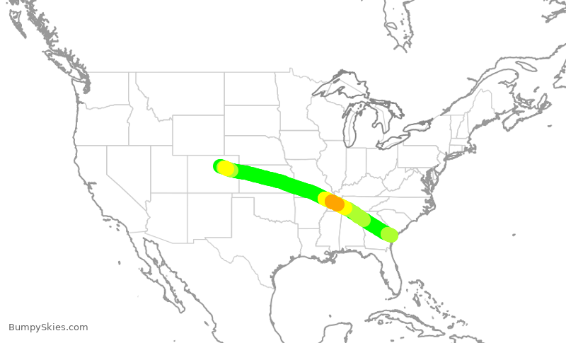 Turbulence forecast map for UAL1049, DEN to SAV