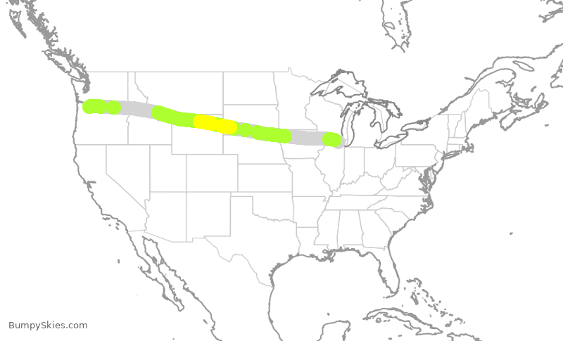 Turbulence forecast map for UAL1049, PDX to ORD