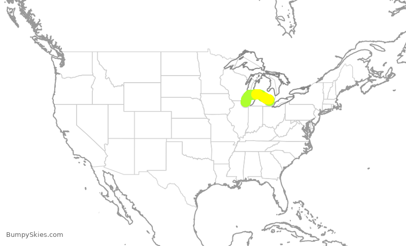 Turbulence forecast map for UAL1050, ORD to DTW