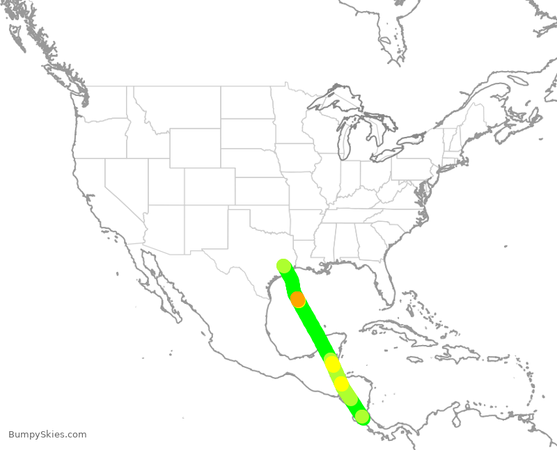 Turbulence forecast map for UAL1055, IAH to SJO