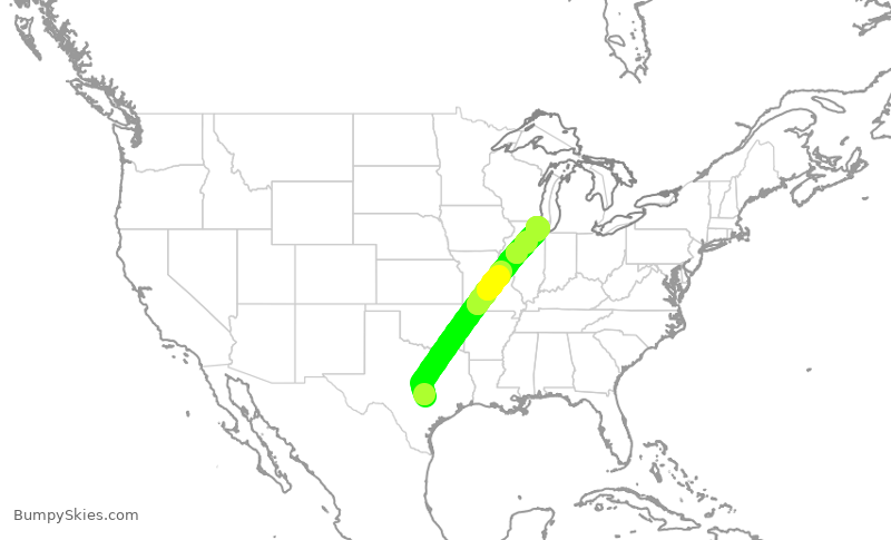 Turbulence forecast map for UAL1057, AUS to ORD
