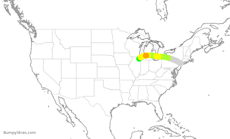 Turbulence forecast map for UAL1057, LGA to ORD