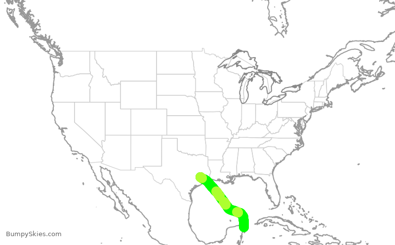 Turbulence forecast map for UAL1058, MUN to IAH