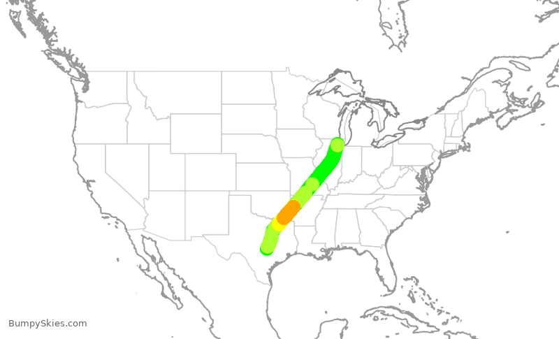 Turbulence forecast map for UAL1061, ORD to AUS
