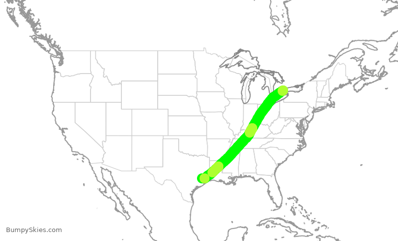 Turbulence forecast map for UAL1062, YYZ to IAH
