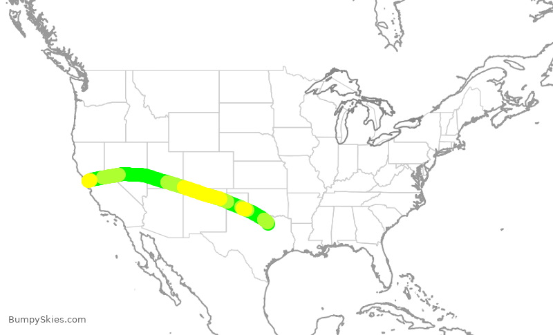 Turbulence forecast map for UAL1062, SFO to DFW