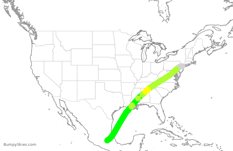 Turbulence forecast map for UAL1063, EWR to MMX