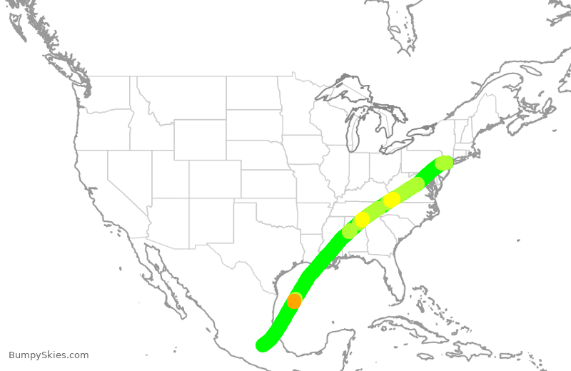 Turbulence forecast map for UAL1065, EWR to MEX
