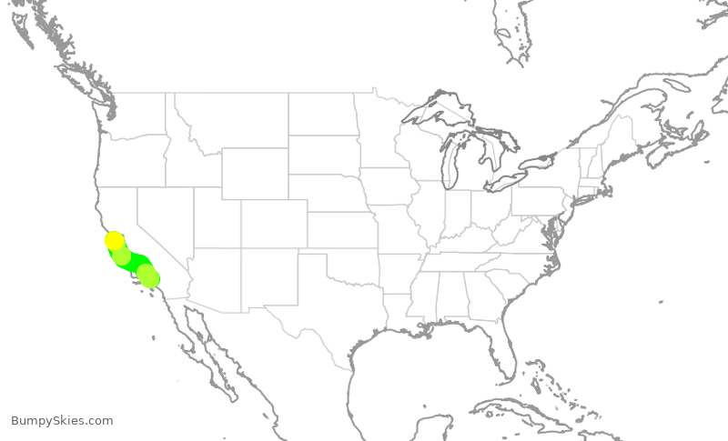 Turbulence forecast map for UAL1066, BUR to SFO