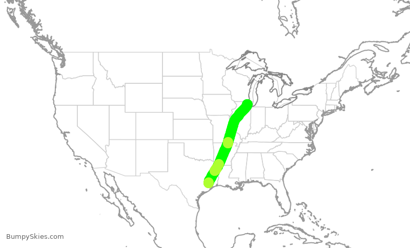 Turbulence forecast map for UAL1067, IAH to ORD