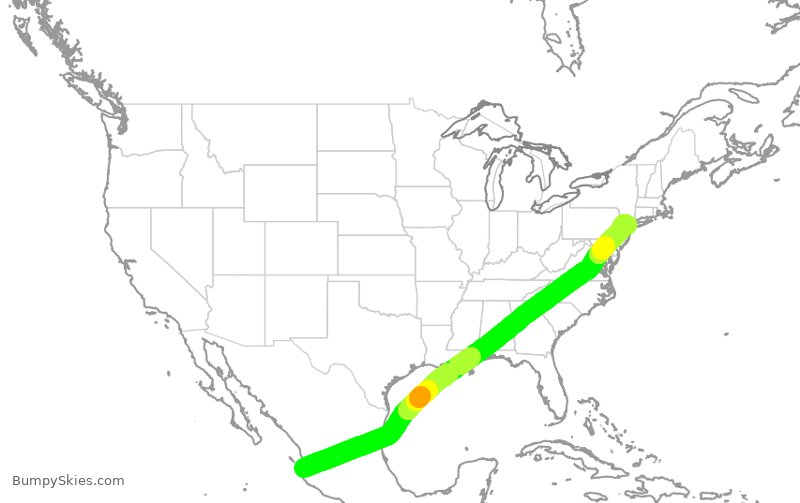 Turbulence forecast map for UAL1070, MPR to EWR
