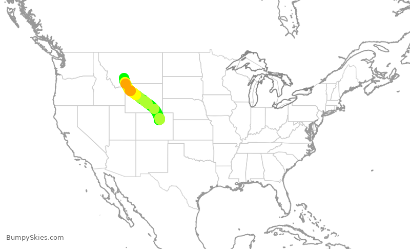 Turbulence forecast map for UAL1076, DEN to BZN