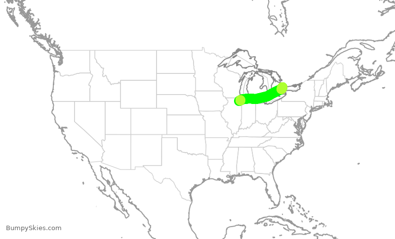 Turbulence forecast map for UAL1081, ORD to YYZ