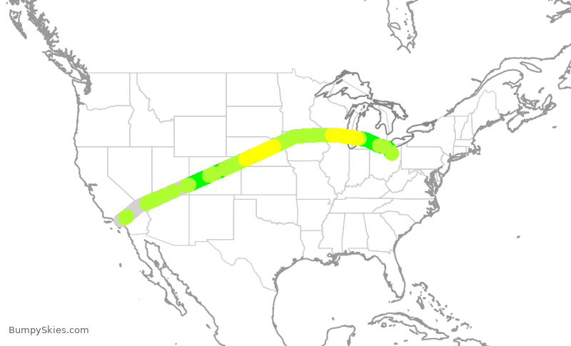 Turbulence forecast map for UAL1084, LAX to CLE