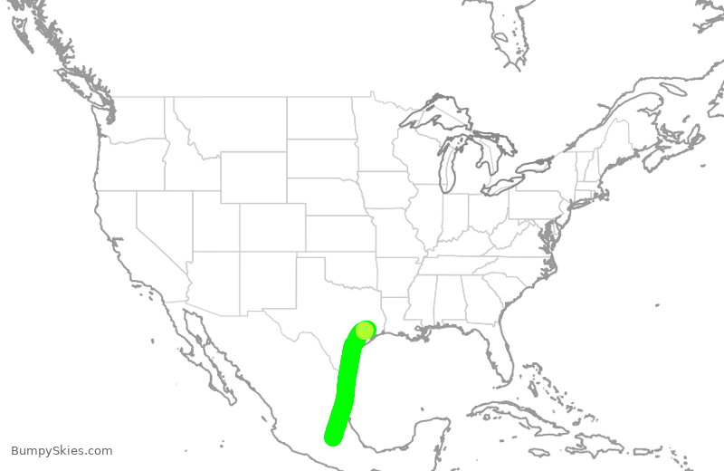 Turbulence forecast map for UAL1085, MMX to IAH
