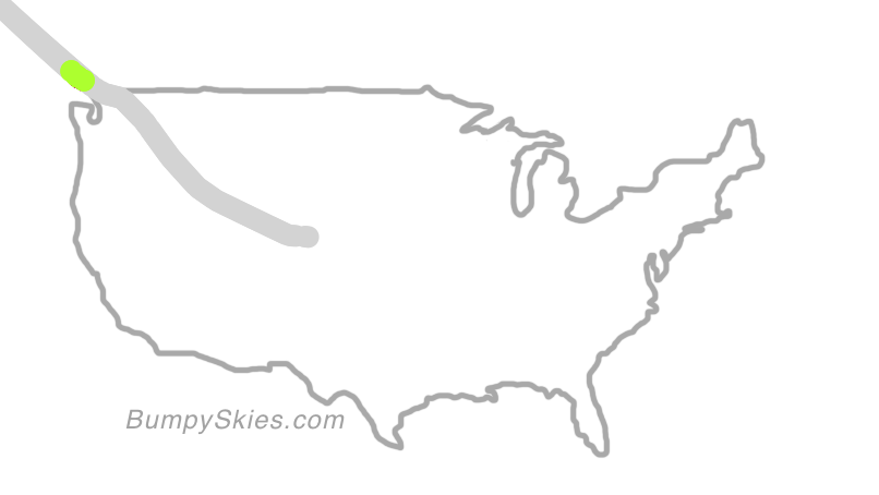 Map of continental US with illustrated flight path and turbulence forecast (described in text below)