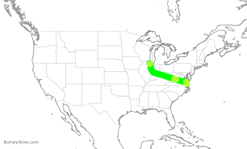 Turbulence forecast map for UAL1087, ORD to ORF